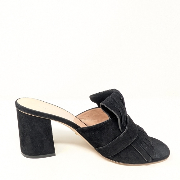 Gucci Size 40 Marmont Suede Fringe Mules Kiltie Heels Sandals Double G - Picture 9 of 15